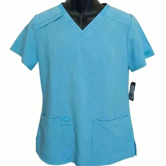 Dickies Medical Scrubs V-Neck Top — Turquoise Blue, Small, Comfortable Fit - Picture 1 of 7